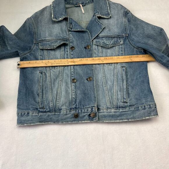 Free People Denim Trucker Jacket Womens Small Blue Double Breasted Blue - Picture 4 of 10